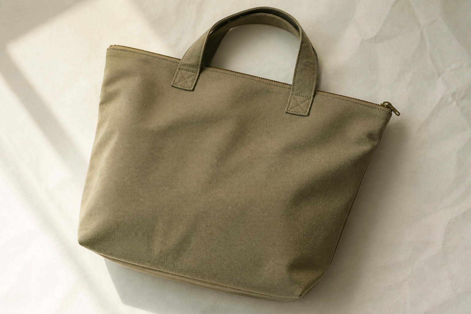 Canvas shopper tote standing open